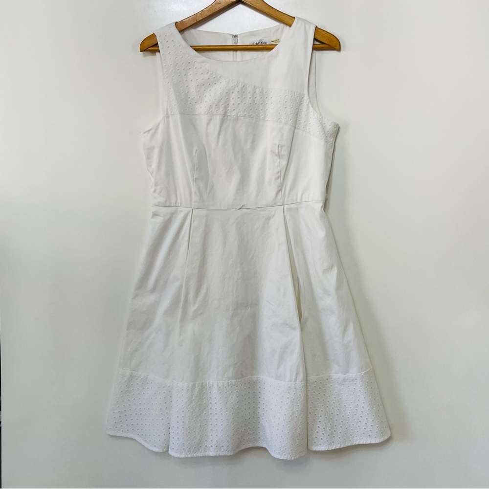 Calvin Klein White Lace Sleeveless Dress Knee Length Womens 12 Bridal Beach